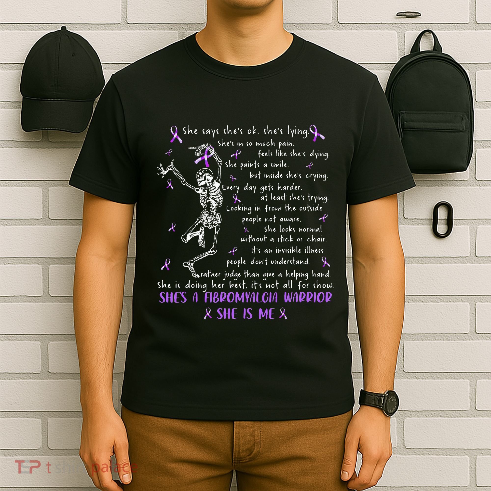 She Say SheS Ok SheS A Fibromyalgia Warrior Skeleton T-Shirt