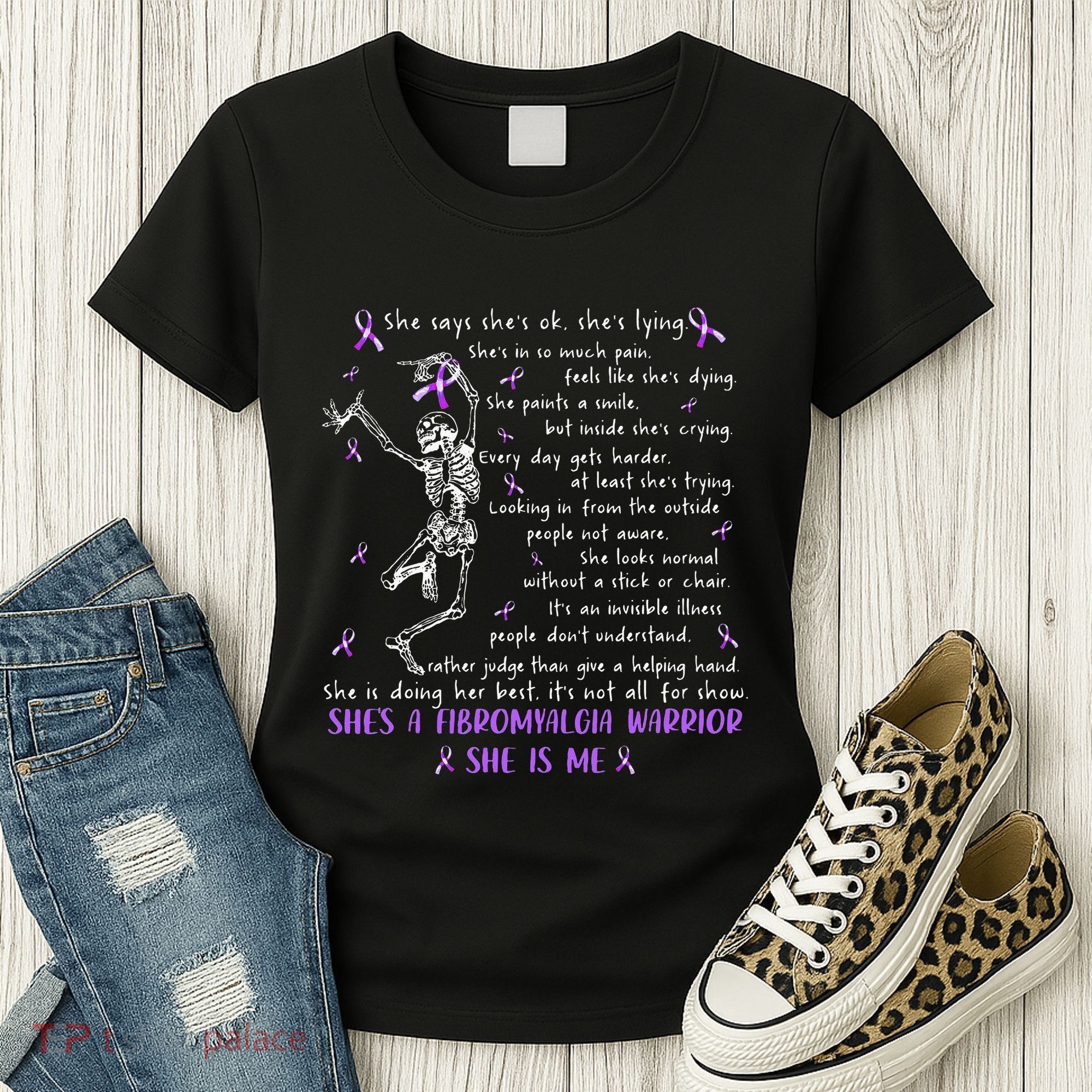 She Say SheS Ok SheS A Fibromyalgia Warrior Skeleton Women's T-Shirt