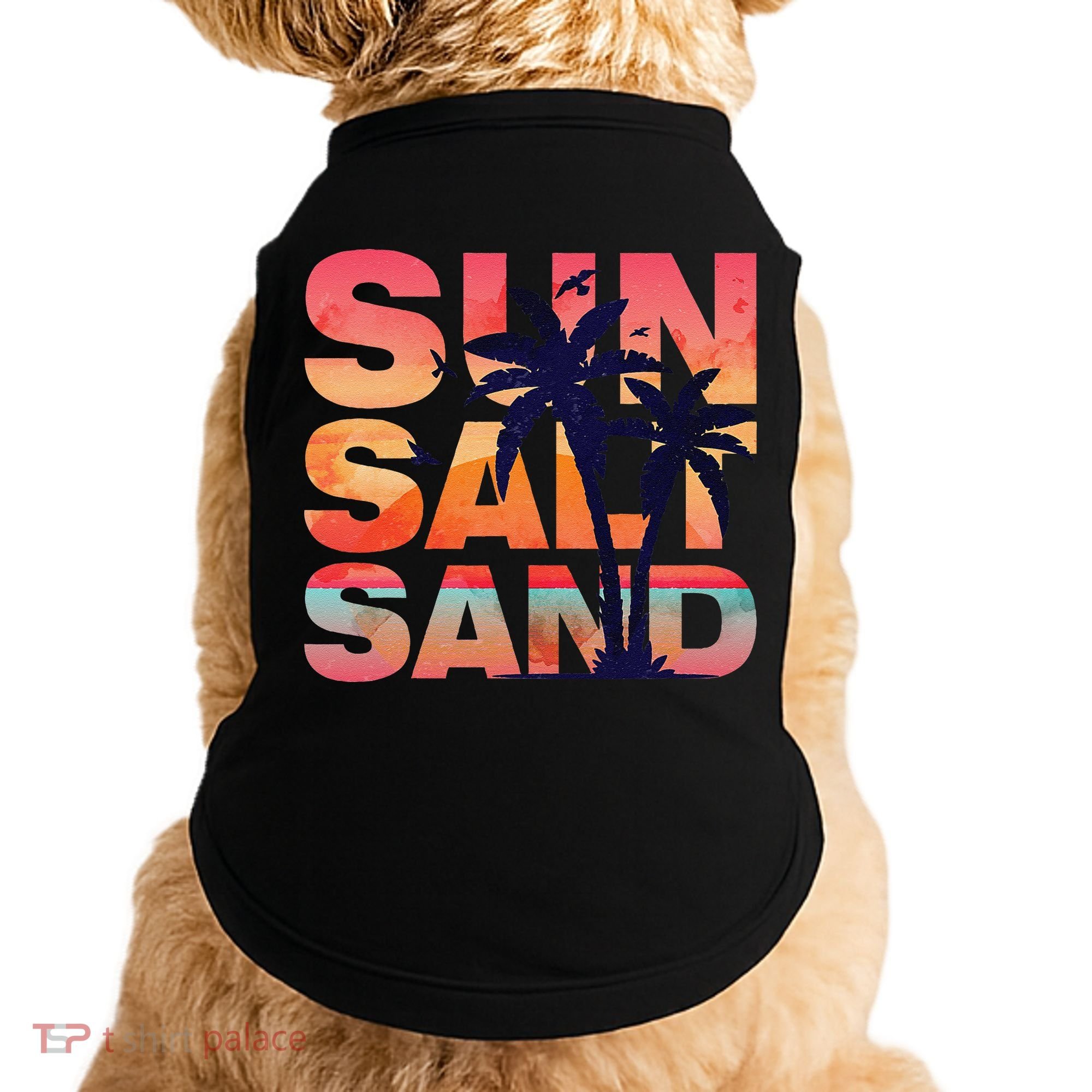 Sun Salt Sand Funny Beach Lover Summer Vacation Palm Tree Doggie Tank