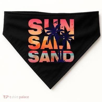 Sun Salt Sand Funny Beach Lover Summer Vacation Palm Tree USA-Made Doggie Bandana
