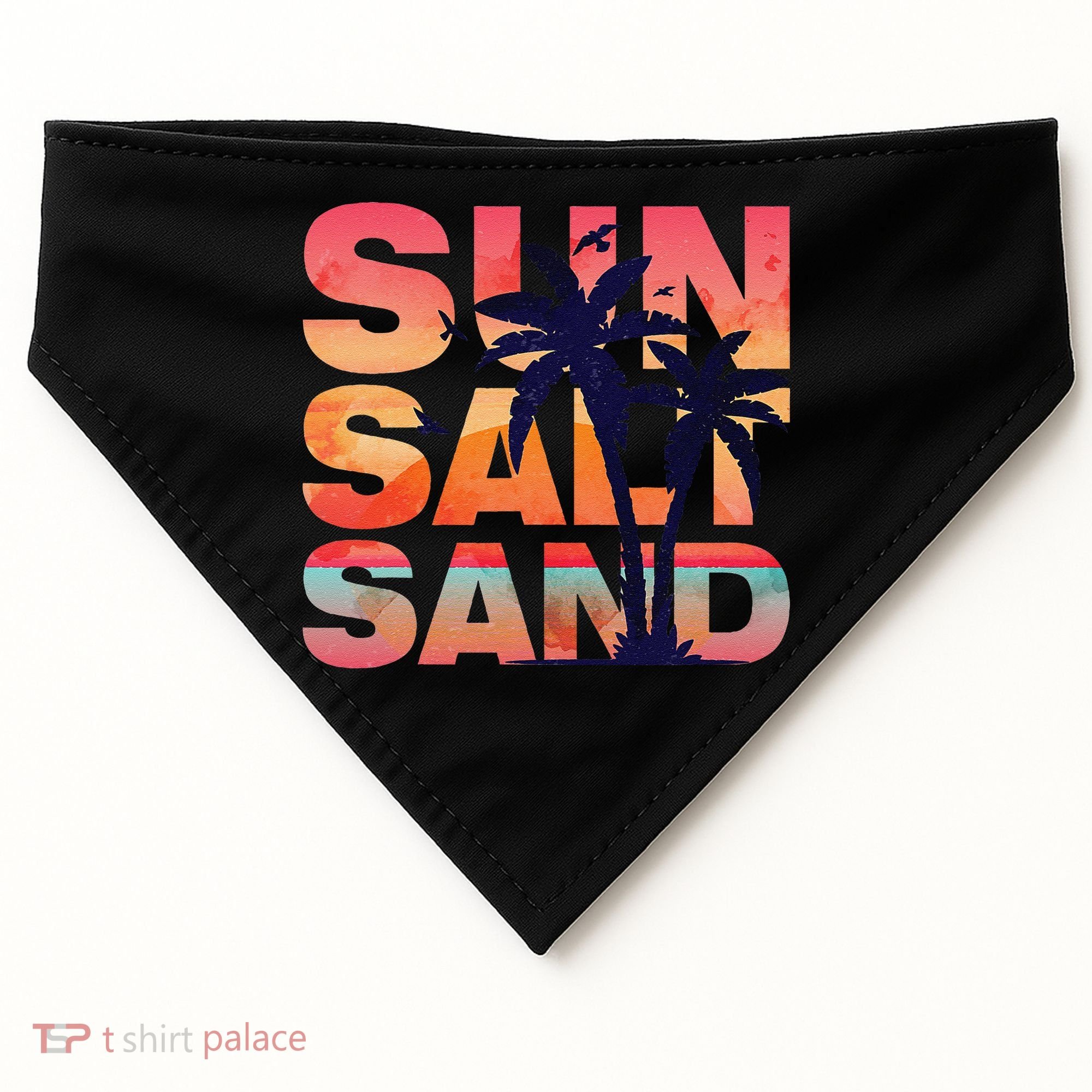 Sun Salt Sand Funny Beach Lover Summer Vacation Palm Tree USA-Made Doggie Bandana