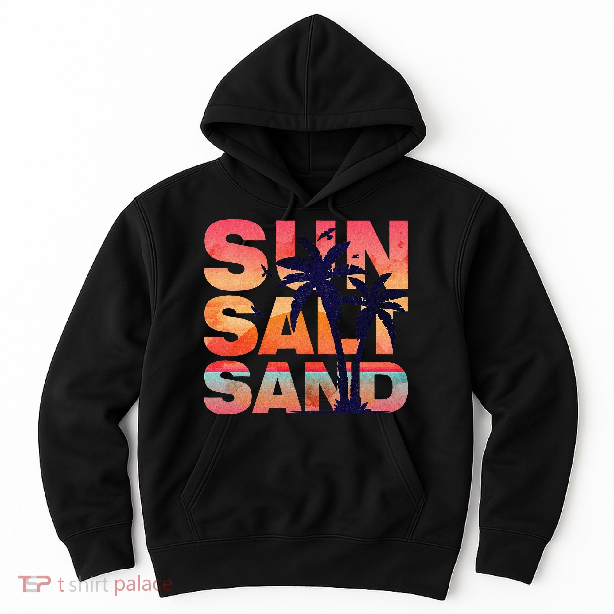 Sun Salt Sand Funny Beach Lover Summer Vacation Palm Tree Hoodie