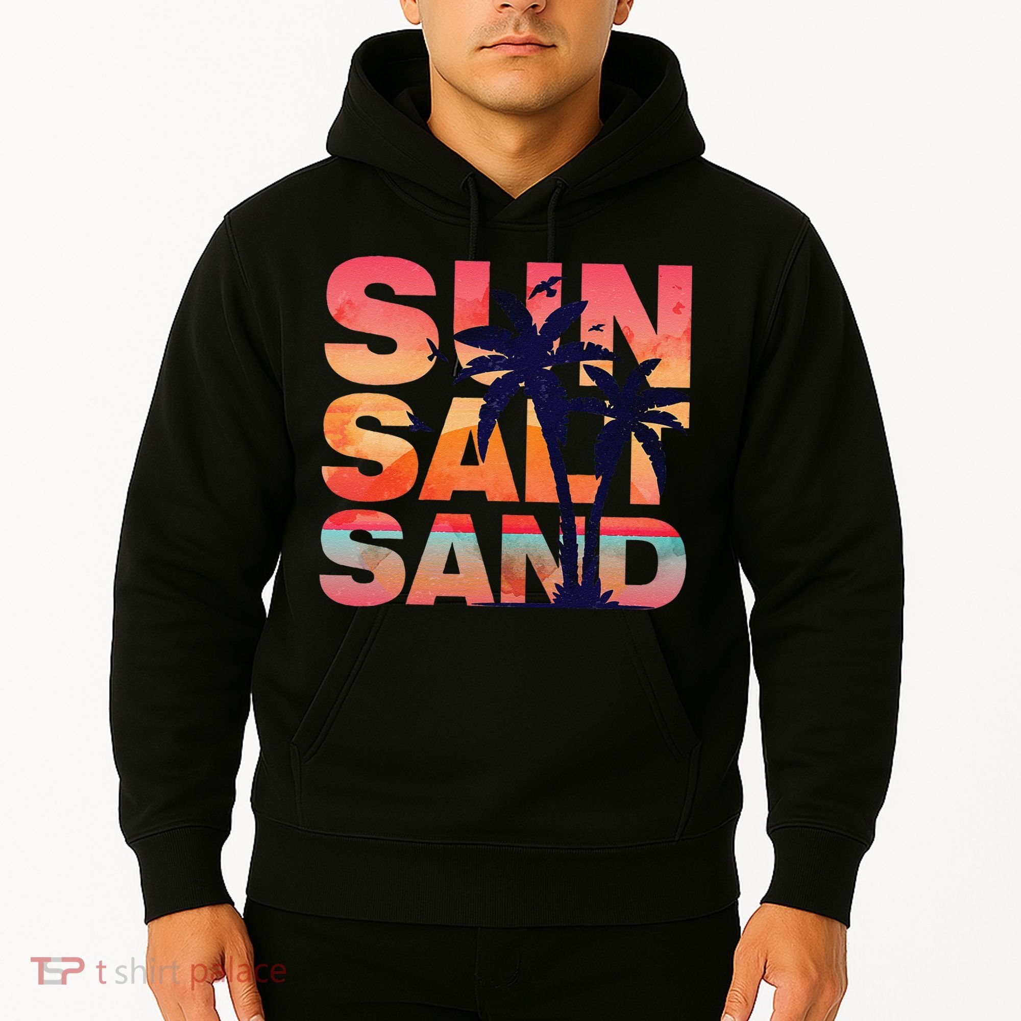 Sun Salt Sand Funny Beach Lover Summer Vacation Palm Tree Hoodie