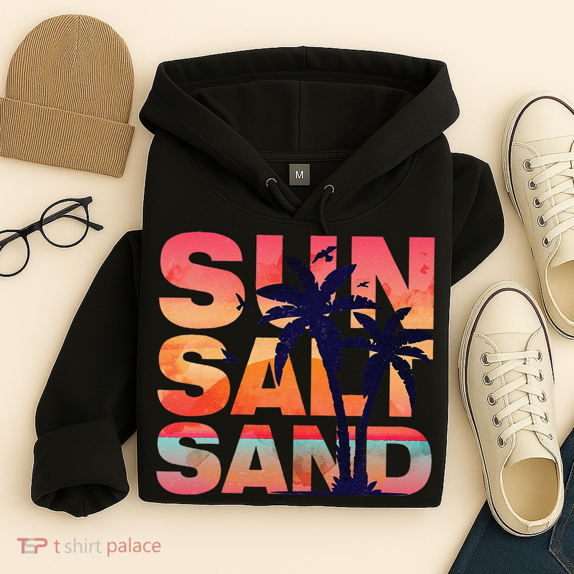 Sun Salt Sand Funny Beach Lover Summer Vacation Palm Tree Hoodie