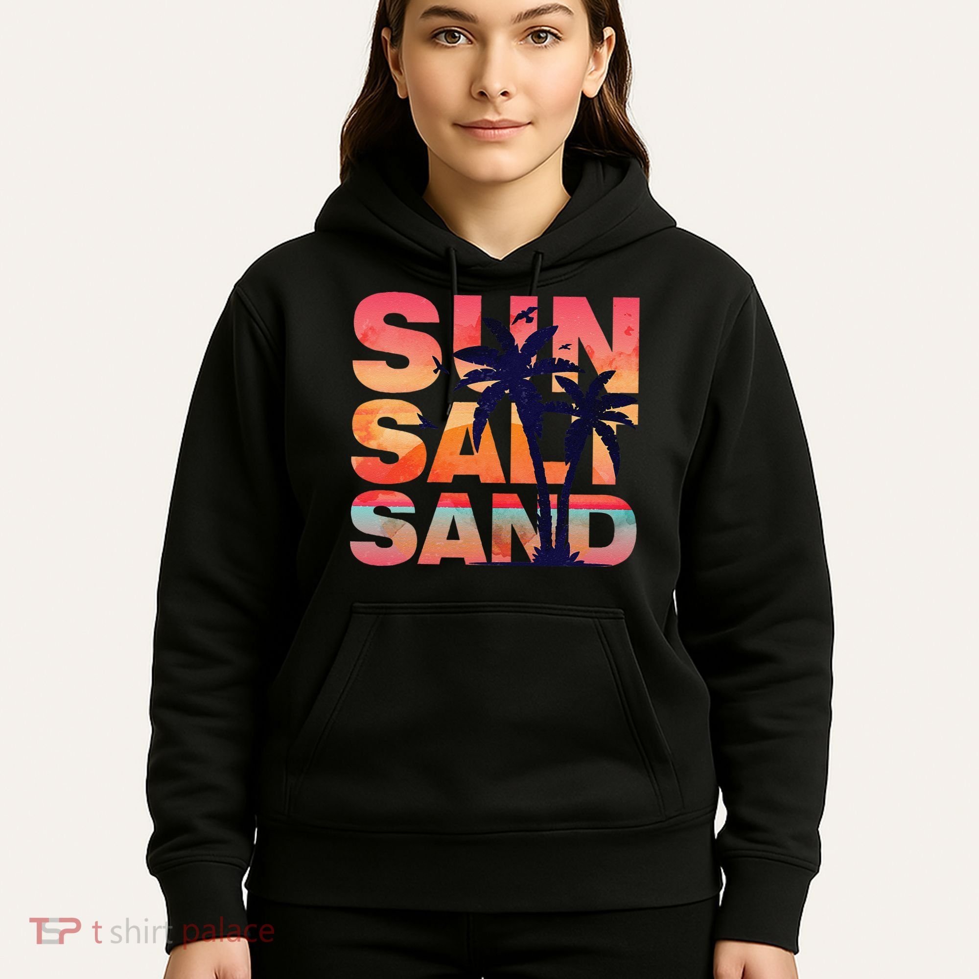 Sun Salt Sand Funny Beach Lover Summer Vacation Palm Tree Hoodie