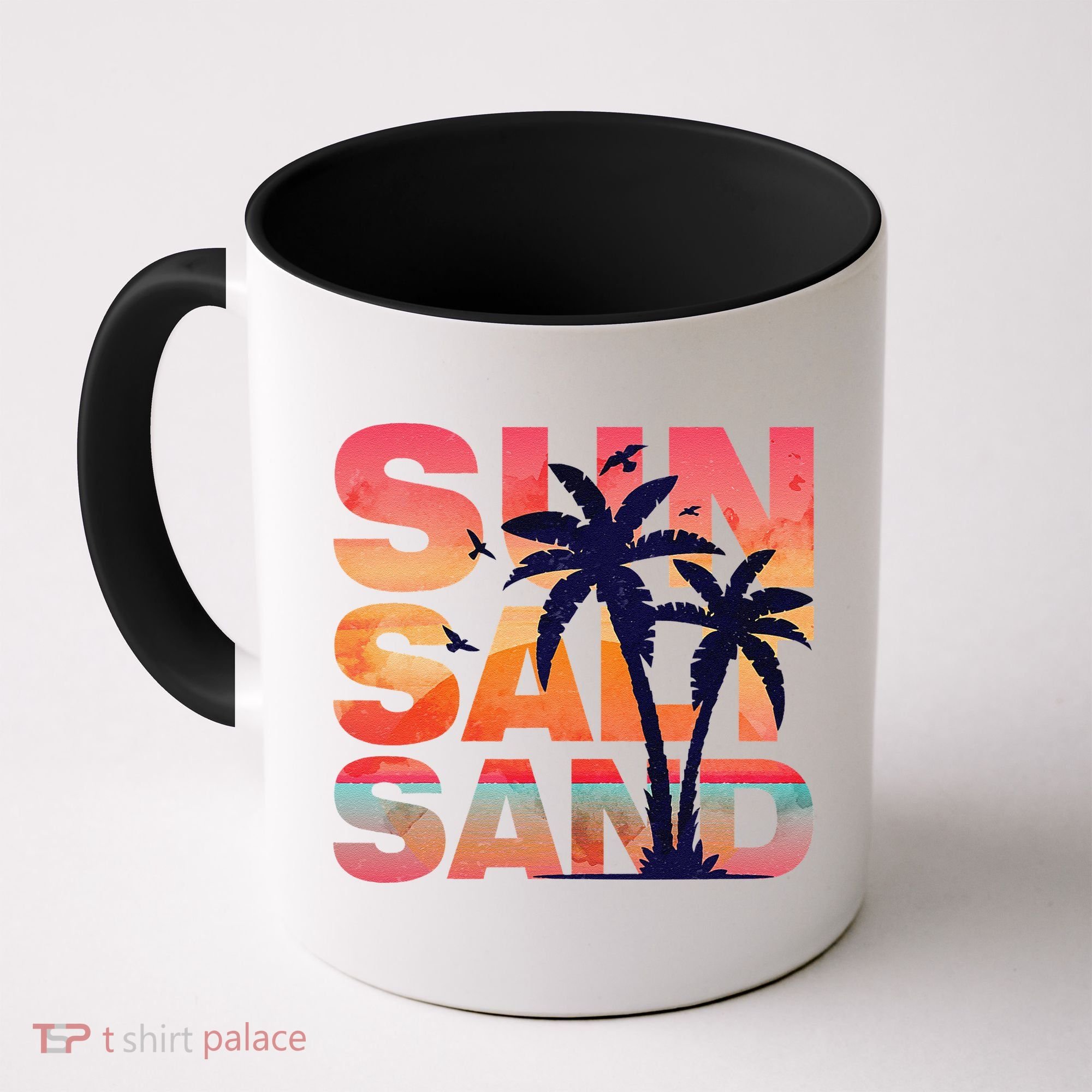 Sun Salt Sand Funny Beach Lover Summer Vacation Palm Tree Coffee Mug