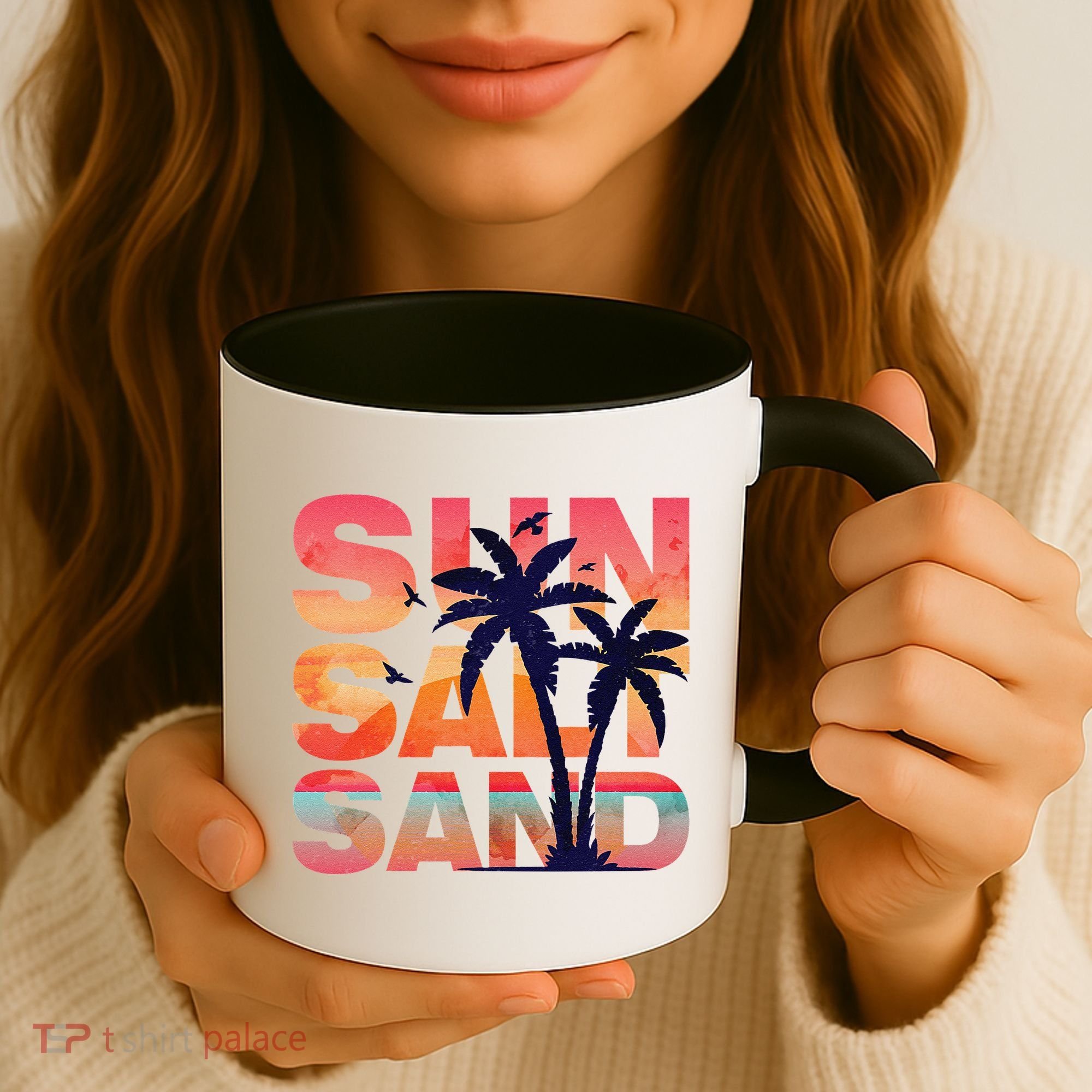 Sun Salt Sand Funny Beach Lover Summer Vacation Palm Tree Coffee Mug