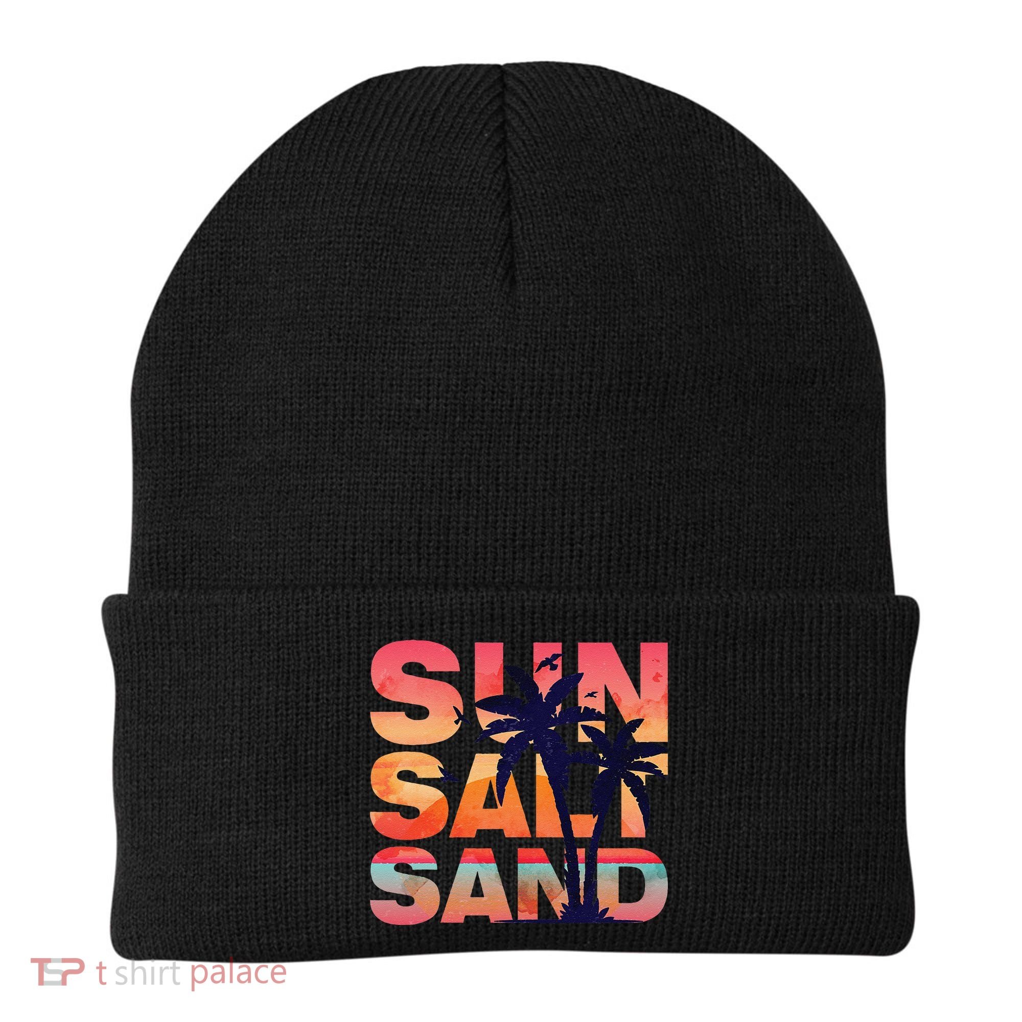 Sun Salt Sand Funny Beach Lover Summer Vacation Palm Tree Beanie