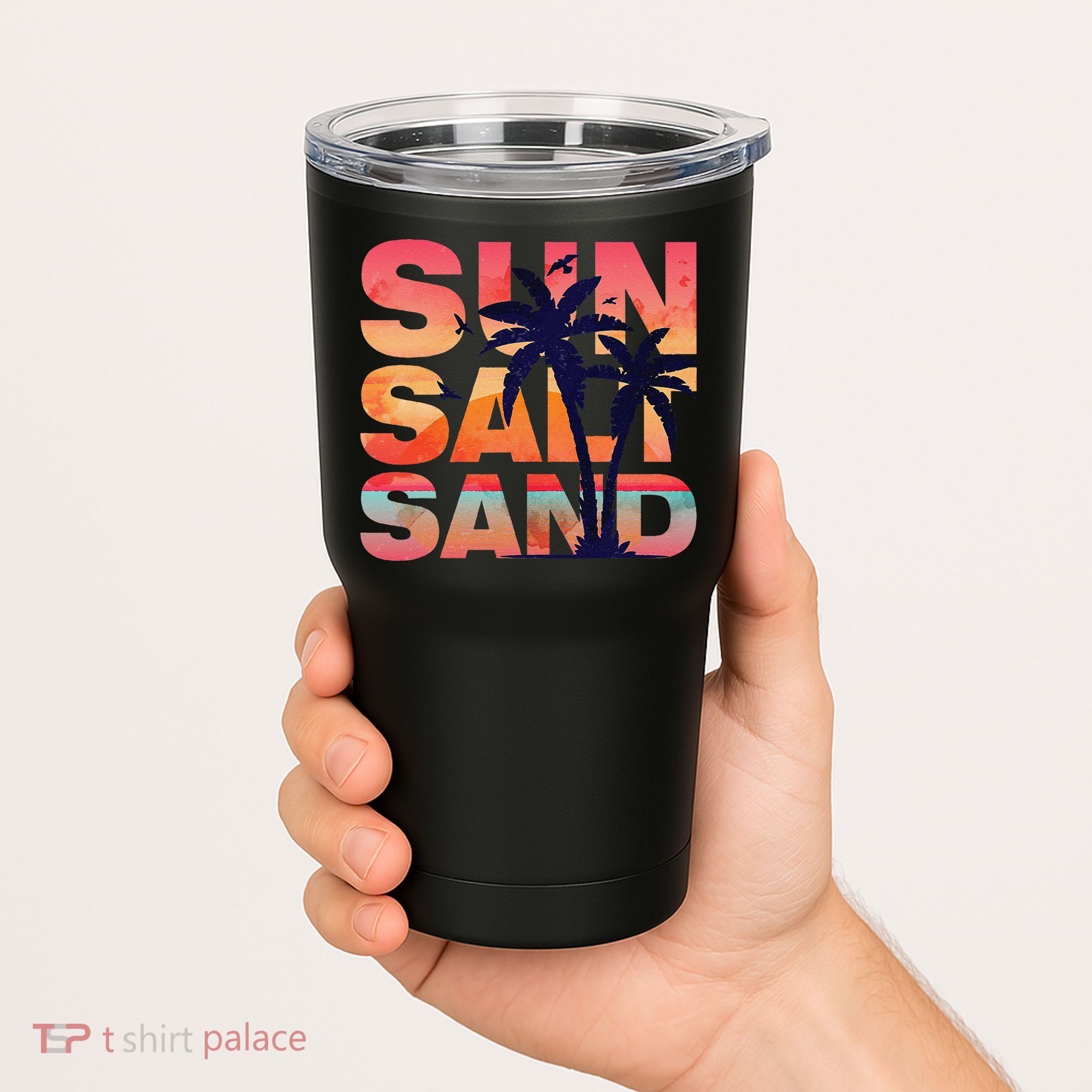 Sun Salt Sand Funny Beach Lover Summer Vacation Palm Tree Tumbler