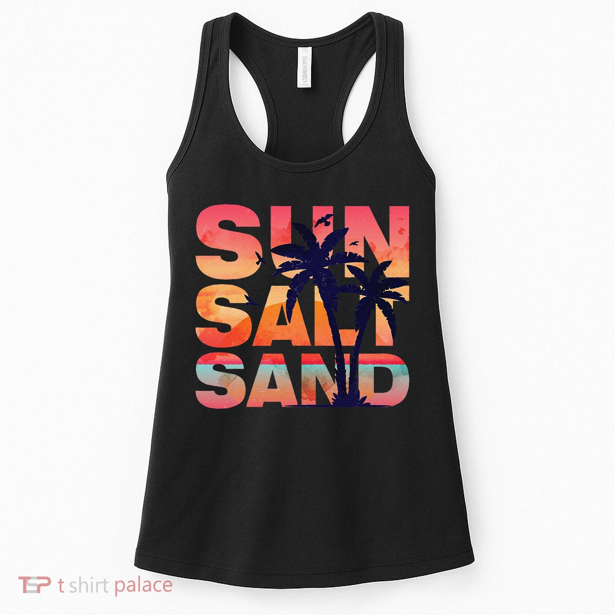 Sun Salt Sand Funny Beach Lover Summer Vacation Palm Tree Women's Tank Top