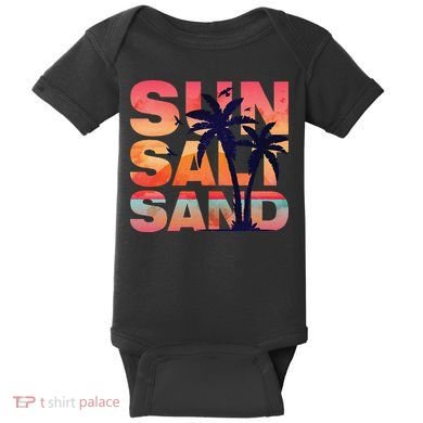 Sun Salt Sand Funny Beach Lover Summer Vacation Palm Tree Baby Bodysuit