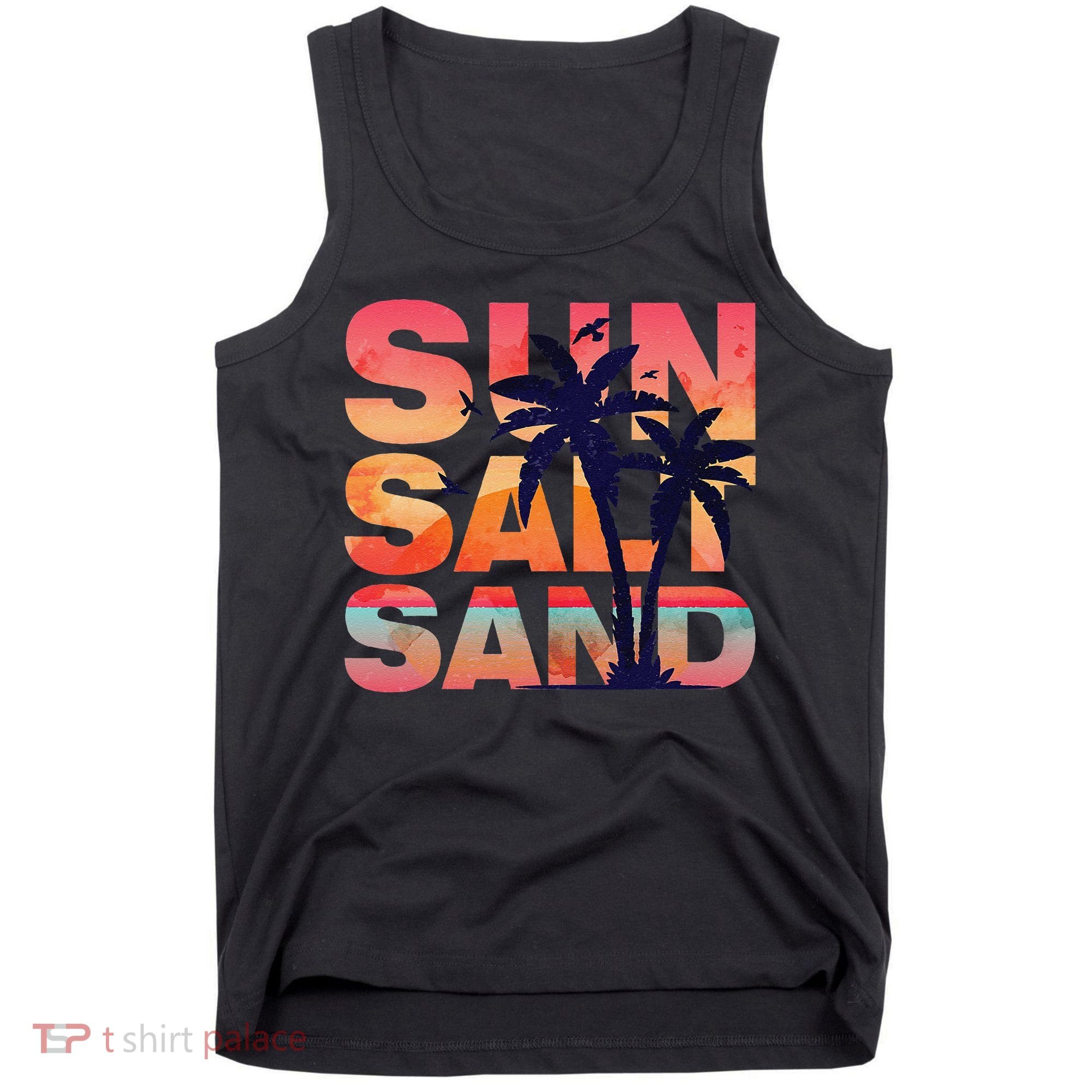 Sun Salt Sand Funny Beach Lover Summer Vacation Palm Tree Tank Top