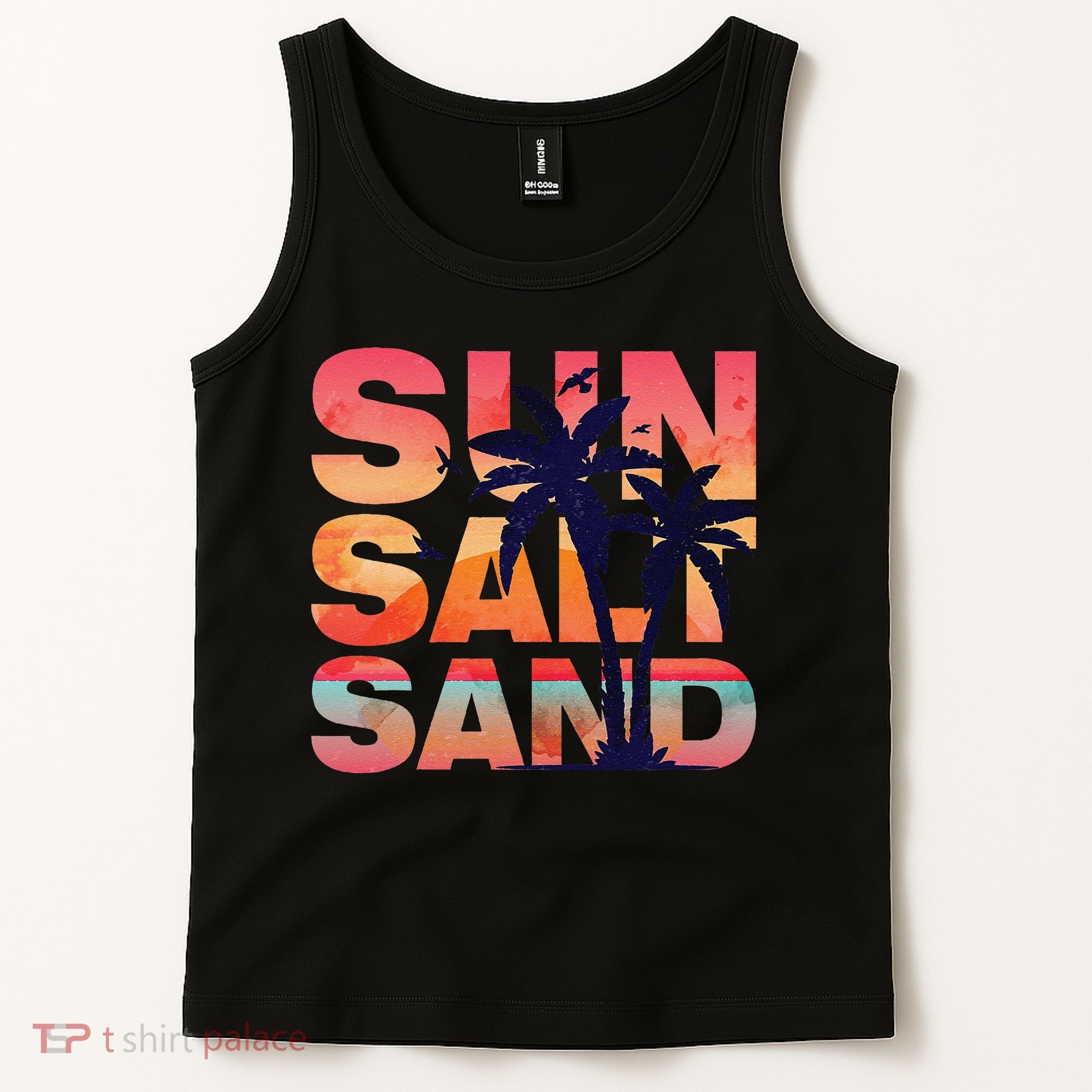 Sun Salt Sand Funny Beach Lover Summer Vacation Palm Tree Tank Top