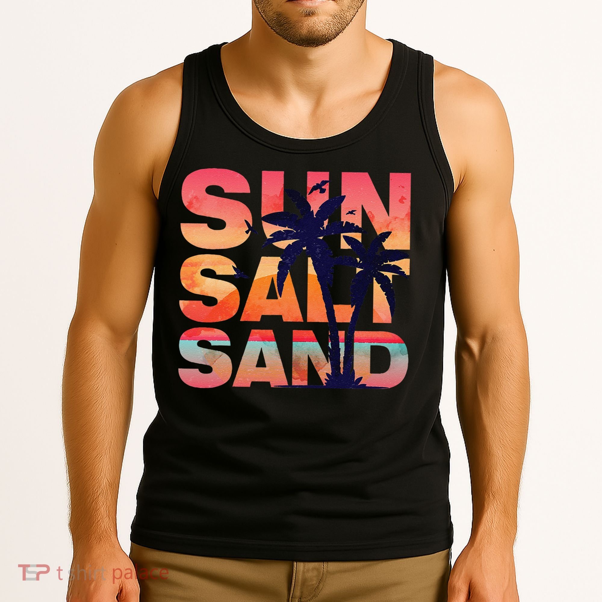 Sun Salt Sand Funny Beach Lover Summer Vacation Palm Tree Tank Top