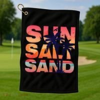 Sun Salt Sand Funny Beach Lover Summer Vacation Palm Tree Golf Towel thumb 1
