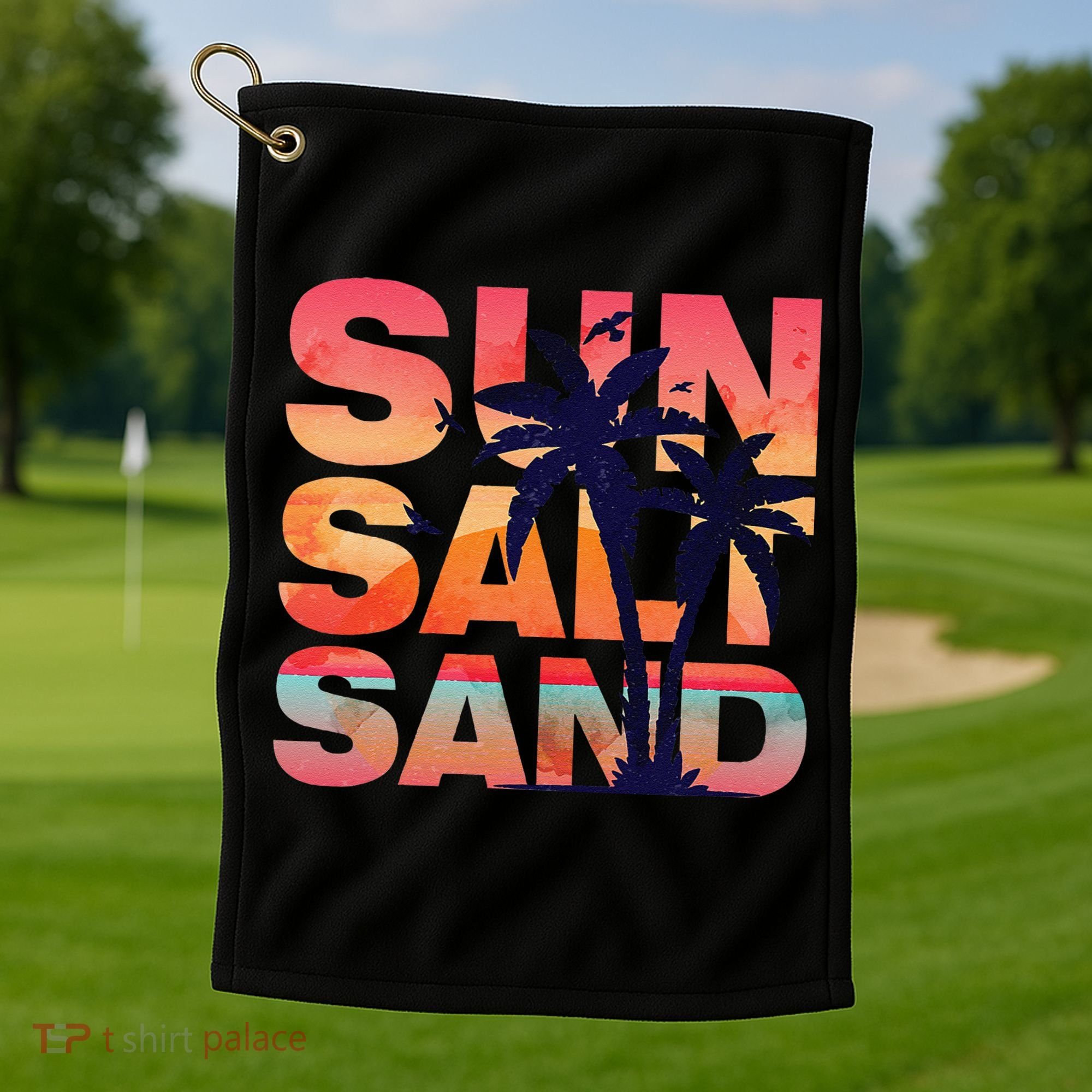 Sun Salt Sand Funny Beach Lover Summer Vacation Palm Tree Golf Towel