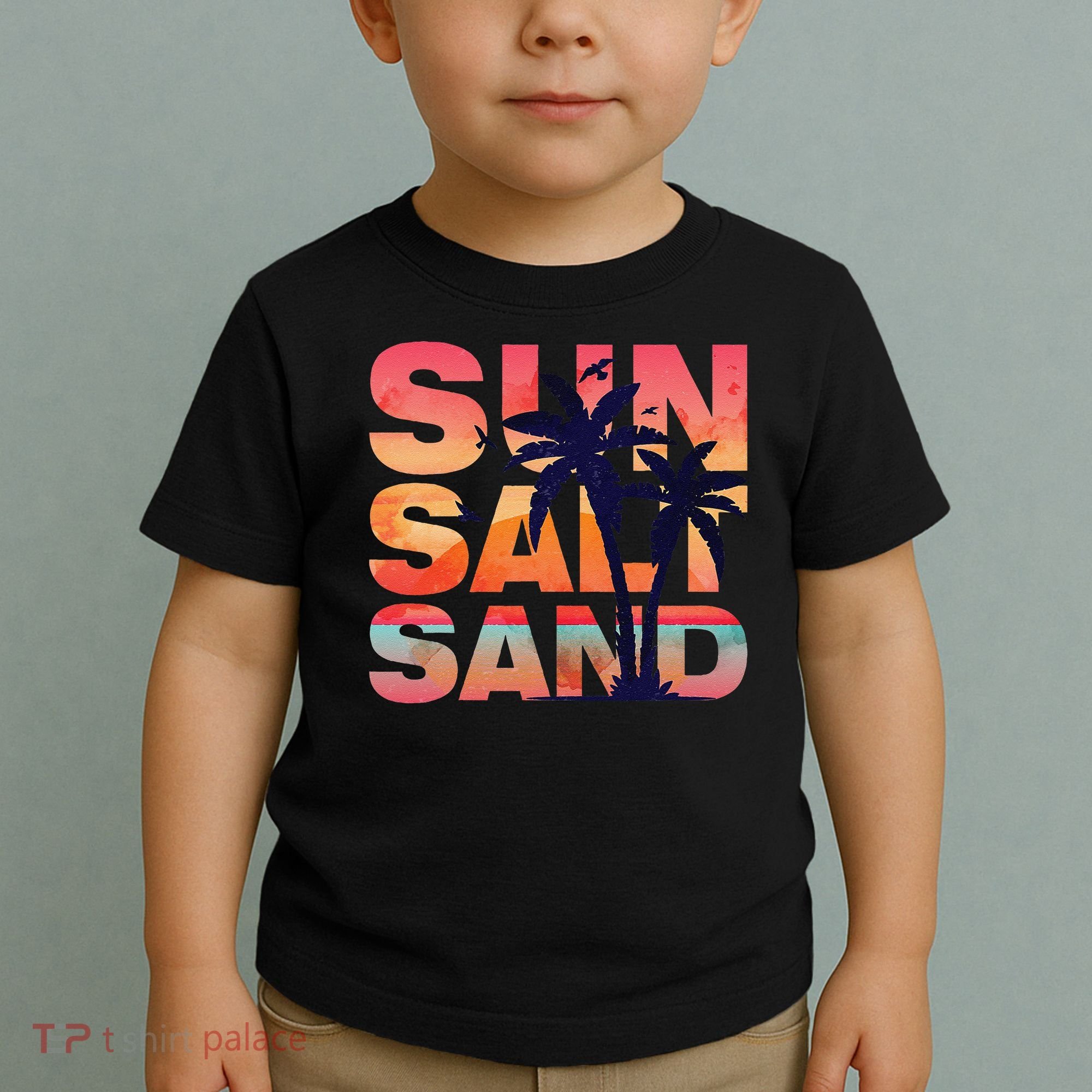Sun Salt Sand Funny Beach Lover Summer Vacation Palm Tree Toddler T-Shirt