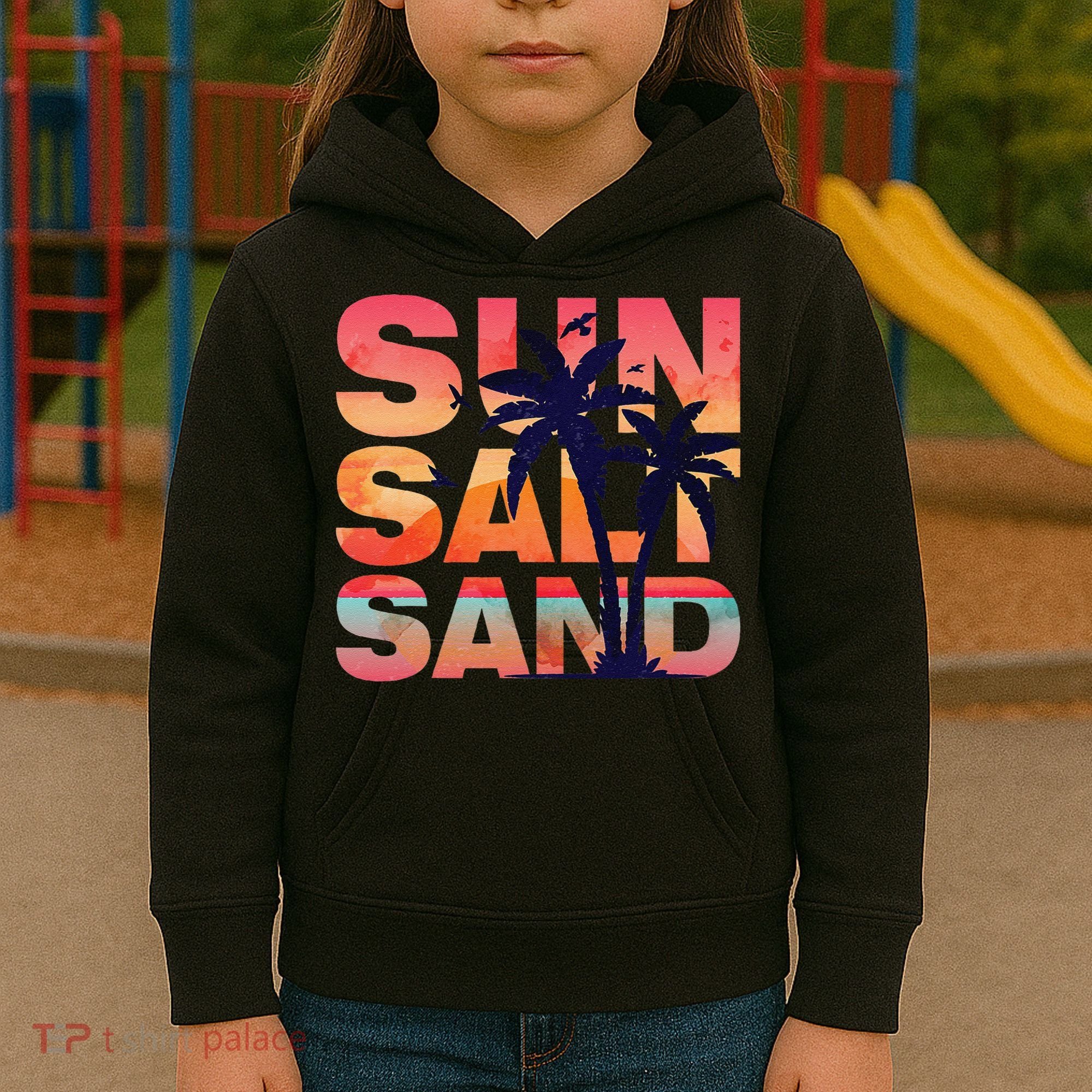Sun Salt Sand Funny Beach Lover Summer Vacation Palm Tree Kids Hoodie