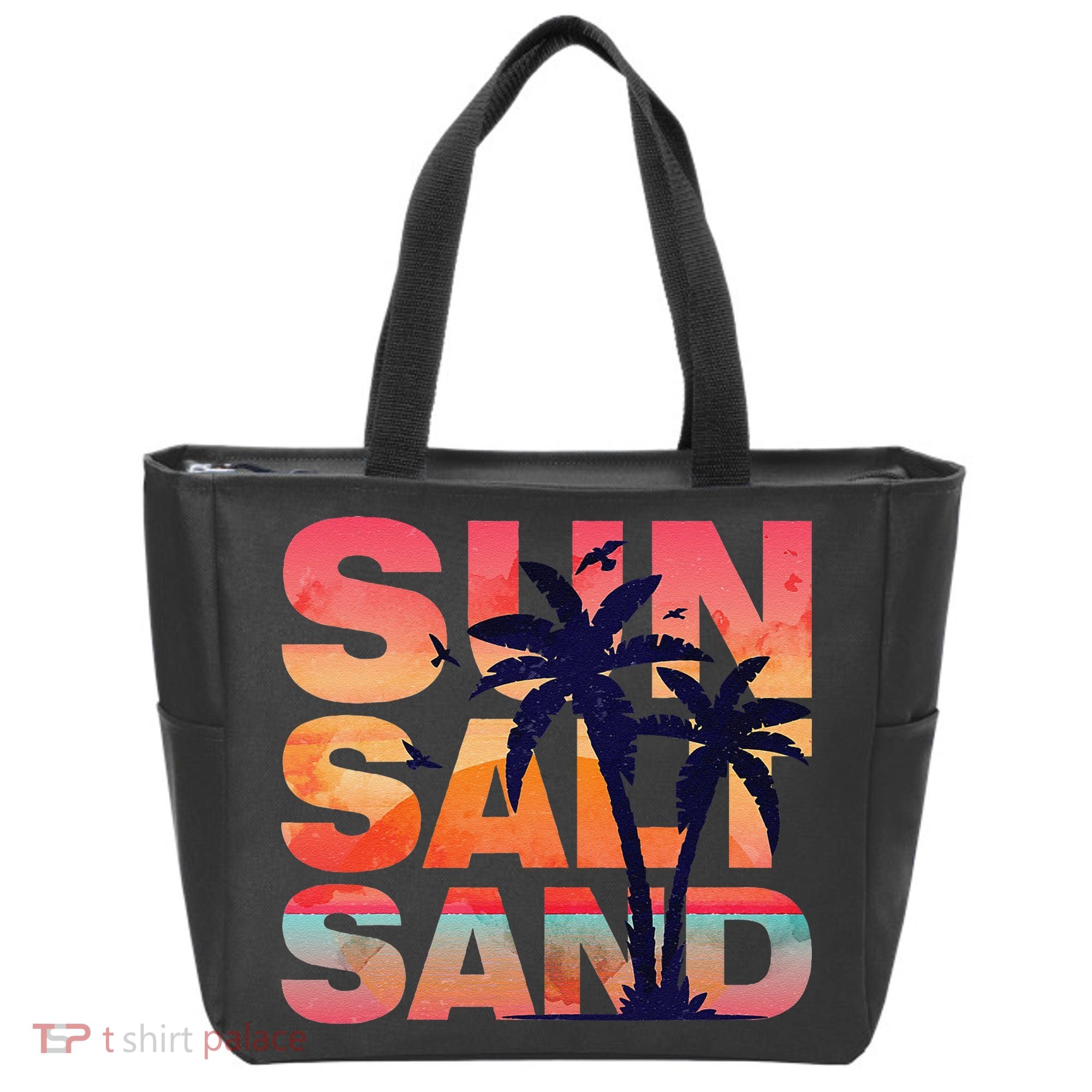 Sun Salt Sand Funny Beach Lover Summer Vacation Palm Tree Tote Bag