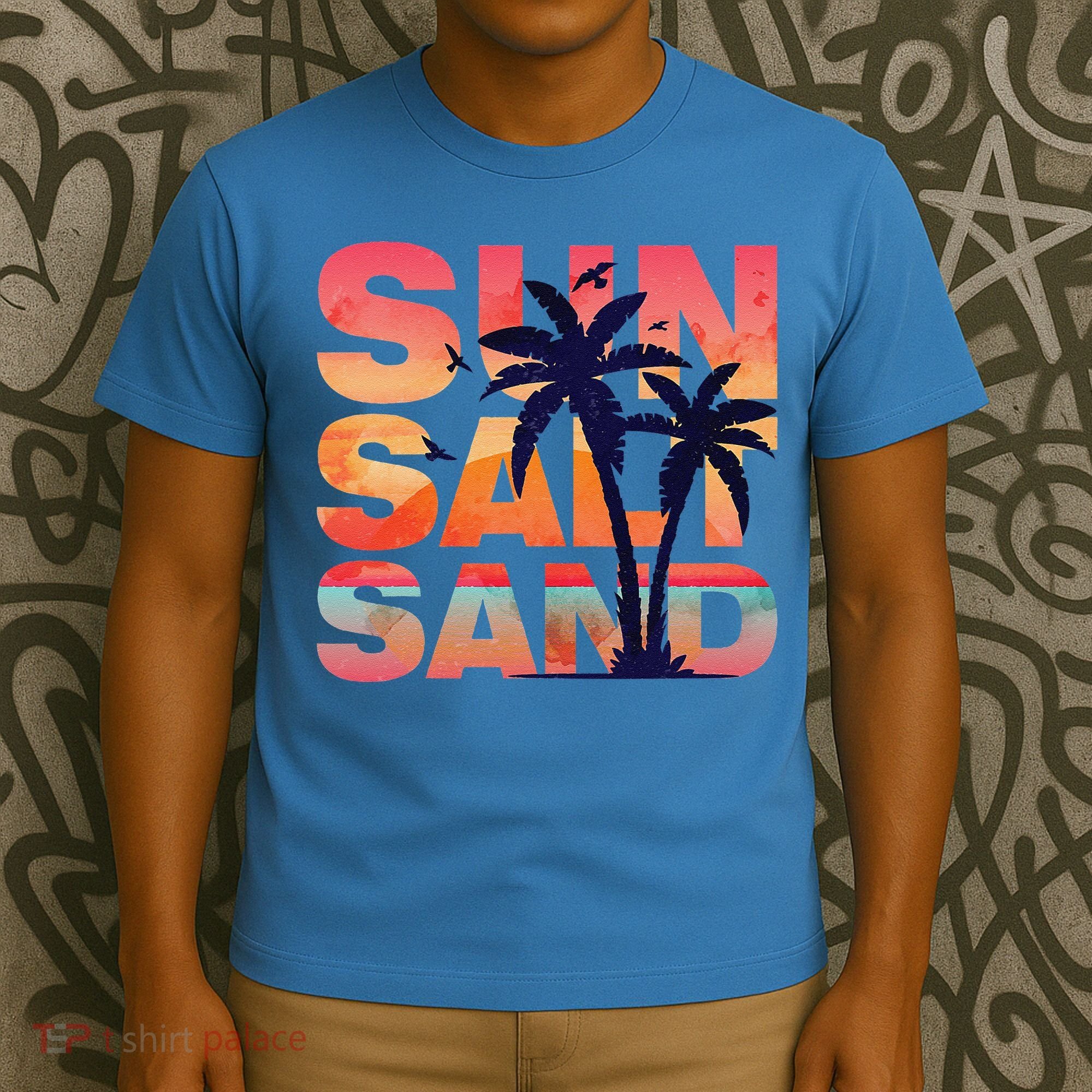 Sun Salt Sand Funny Beach Lover Summer Vacation Palm Tree T-Shirt