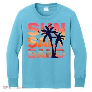 Sun Salt Sand Funny Beach Lover Summer Vacation Palm Tree Kids Long Sleeve Shirt