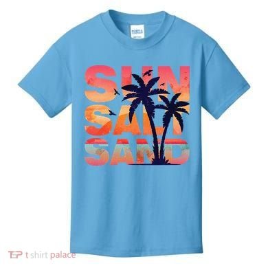 Sun Salt Sand Funny Beach Lover Summer Vacation Palm Tree Kids T-Shirt