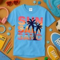 Sun Salt Sand Funny Beach Lover Summer Vacation Palm Tree Kids T-Shirt thumb 3