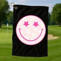 Sunflower Star Smiley Retro Golf Towel thumb 1
