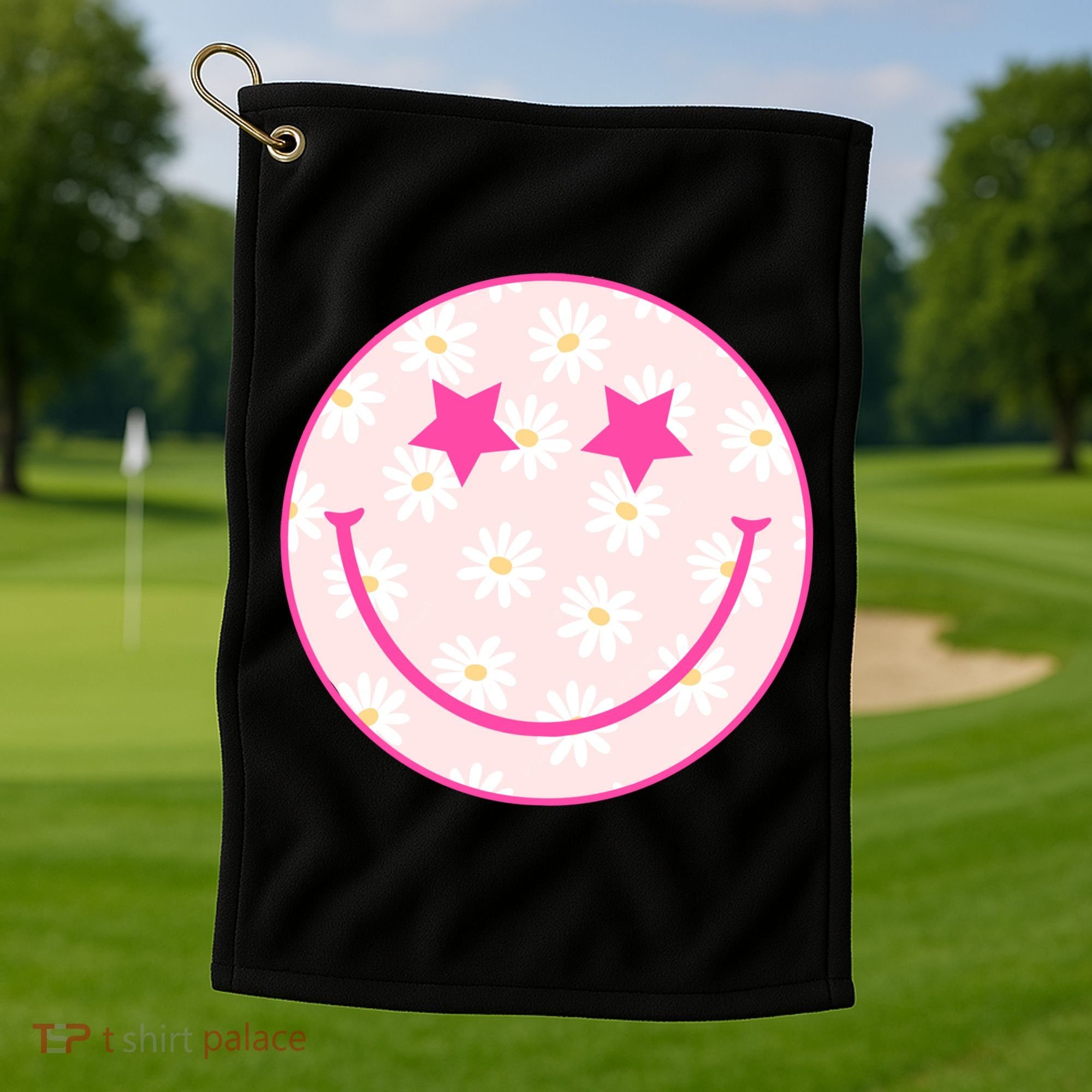 Sunflower Star Smiley Retro Golf Towel
