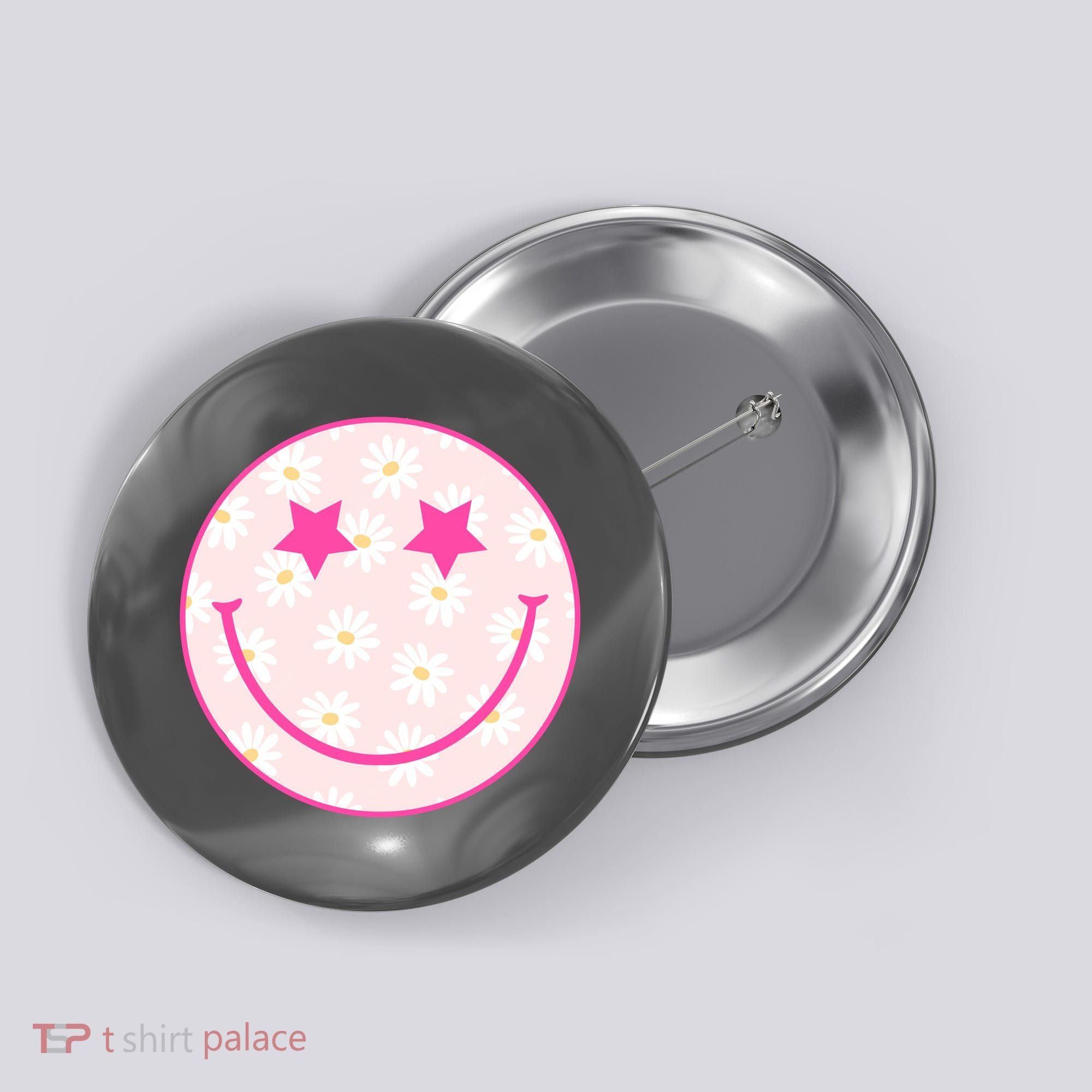 Sunflower Star Smiley Retro Button