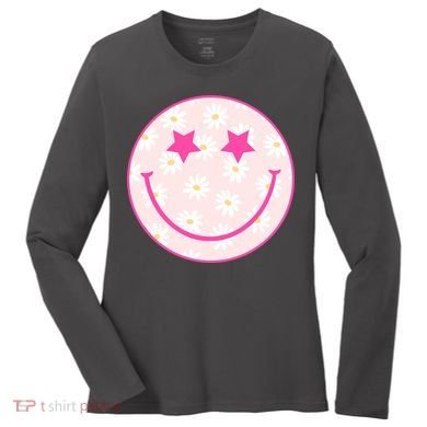 Sunflower Star Smiley Retro Women's Long Sleeve Shirt