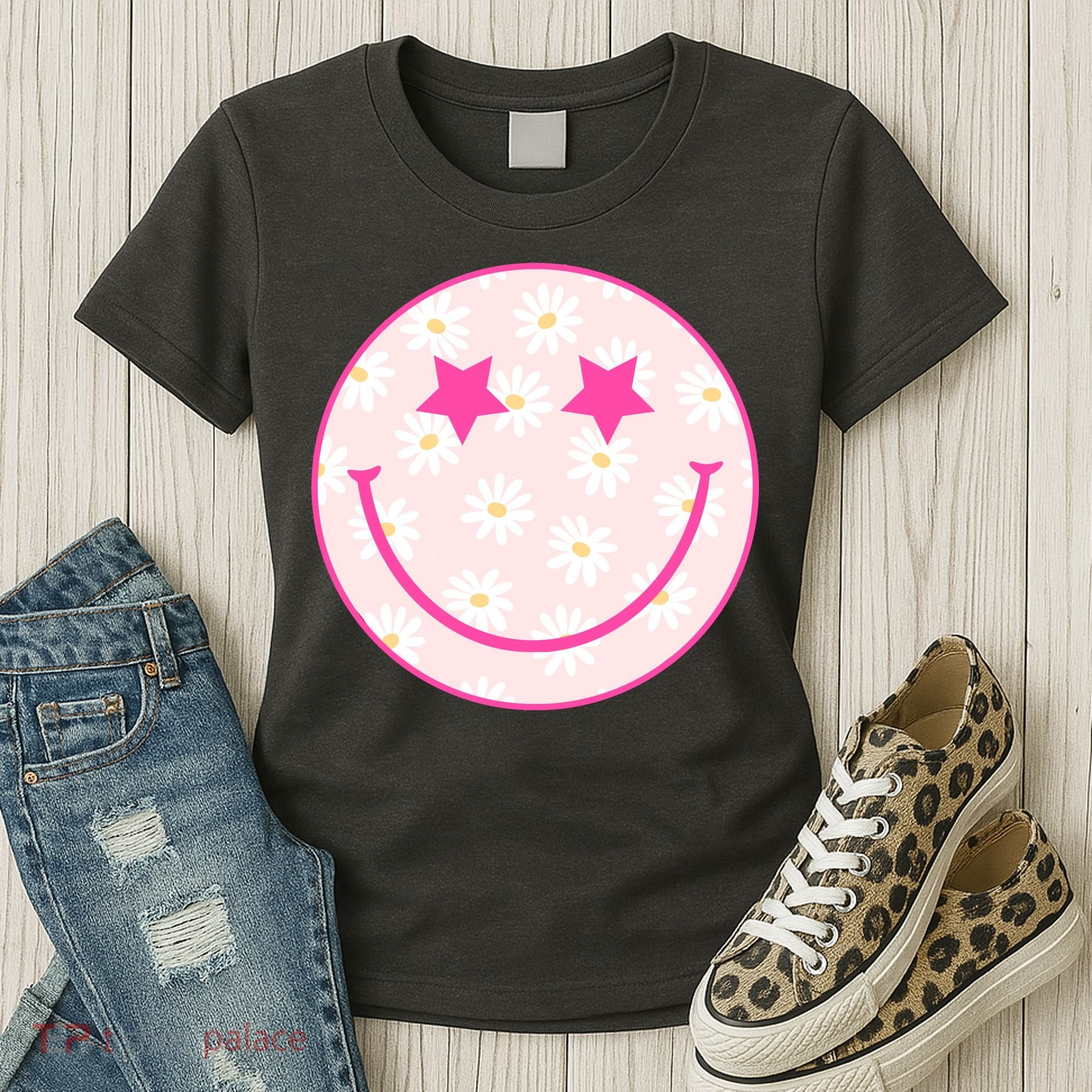 Sunflower Star Smiley Retro Women's T-Shirt