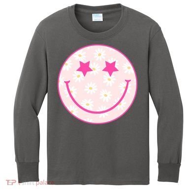 Sunflower Star Smiley Retro Kids Long Sleeve Shirt