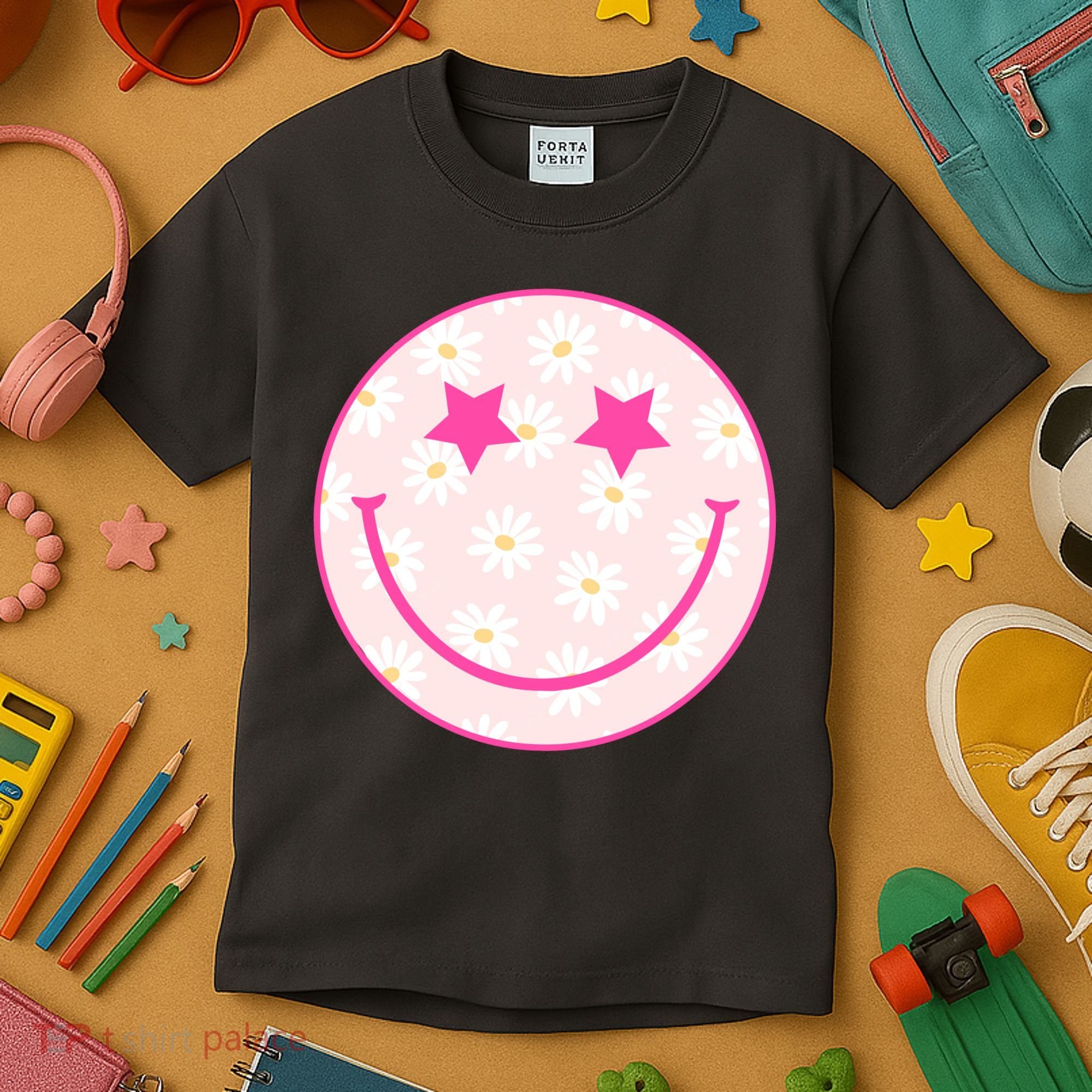 Sunflower Star Smiley Retro Kids T-Shirt