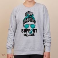 Support Squad Shirts Ovarian Cancer Messy Bun Women's Sweatshirt thumb 0