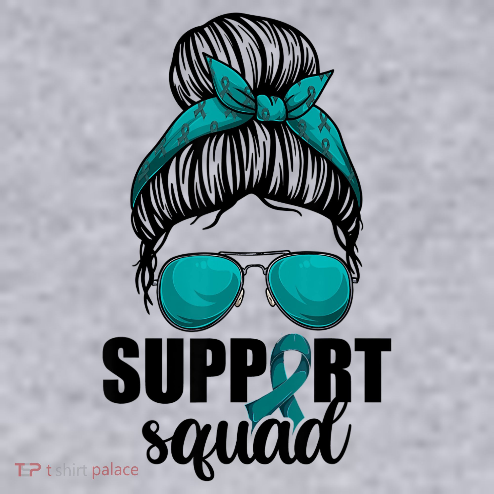 Support Squad Shirts Ovarian Cancer Messy Bun Women's Sweatshirt