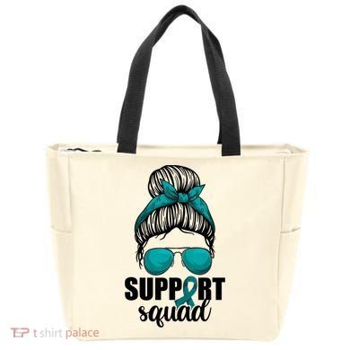 Support Squad Shirts Ovarian Cancer Messy Bun Tote Bag