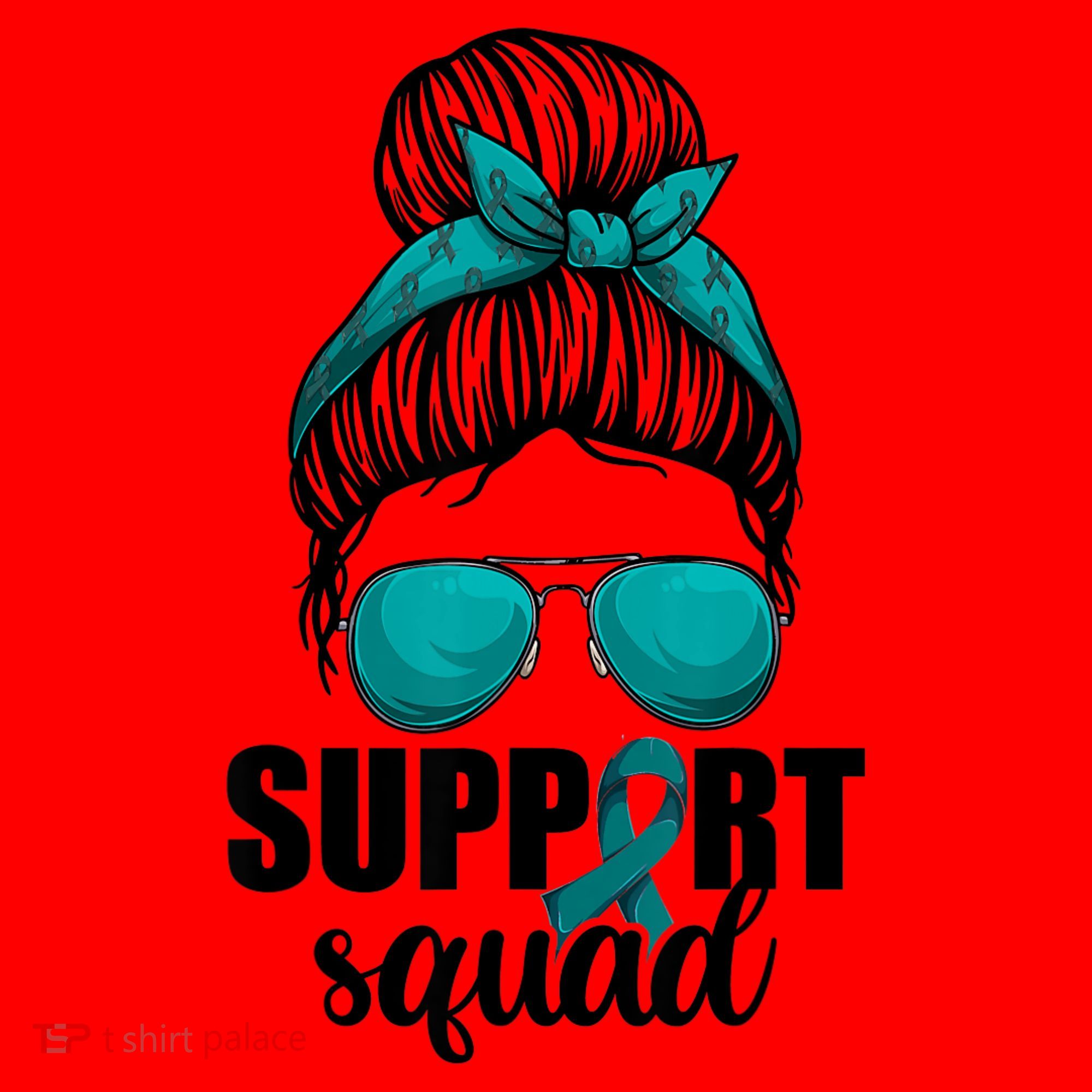 Support Squad Shirts Ovarian Cancer Messy Bun Santa Hat