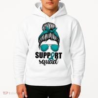Support Squad Shirts Ovarian Cancer Messy Bun Hoodie thumb 2