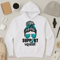 Support Squad Shirts Ovarian Cancer Messy Bun Hoodie thumb 3