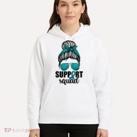 Support Squad Shirts Ovarian Cancer Messy Bun Hoodie thumb 5