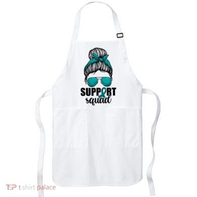 Support Squad Shirts Ovarian Cancer Messy Bun Apron