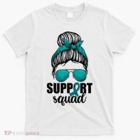 Support Squad Shirts Ovarian Cancer Messy Bun T-Shirt thumb 0