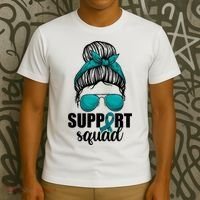 Support Squad Shirts Ovarian Cancer Messy Bun T-Shirt thumb 3
