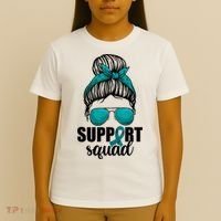Support Squad Shirts Ovarian Cancer Messy Bun T-Shirt thumb 4