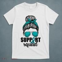 Support Squad Shirts Ovarian Cancer Messy Bun T-Shirt thumb 5