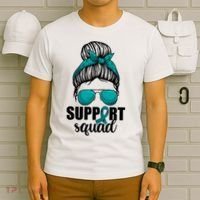 Support Squad Shirts Ovarian Cancer Messy Bun T-Shirt thumb 6