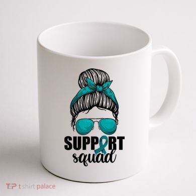 Support Squad Shirts Ovarian Cancer Messy Bun Coffee Mug back