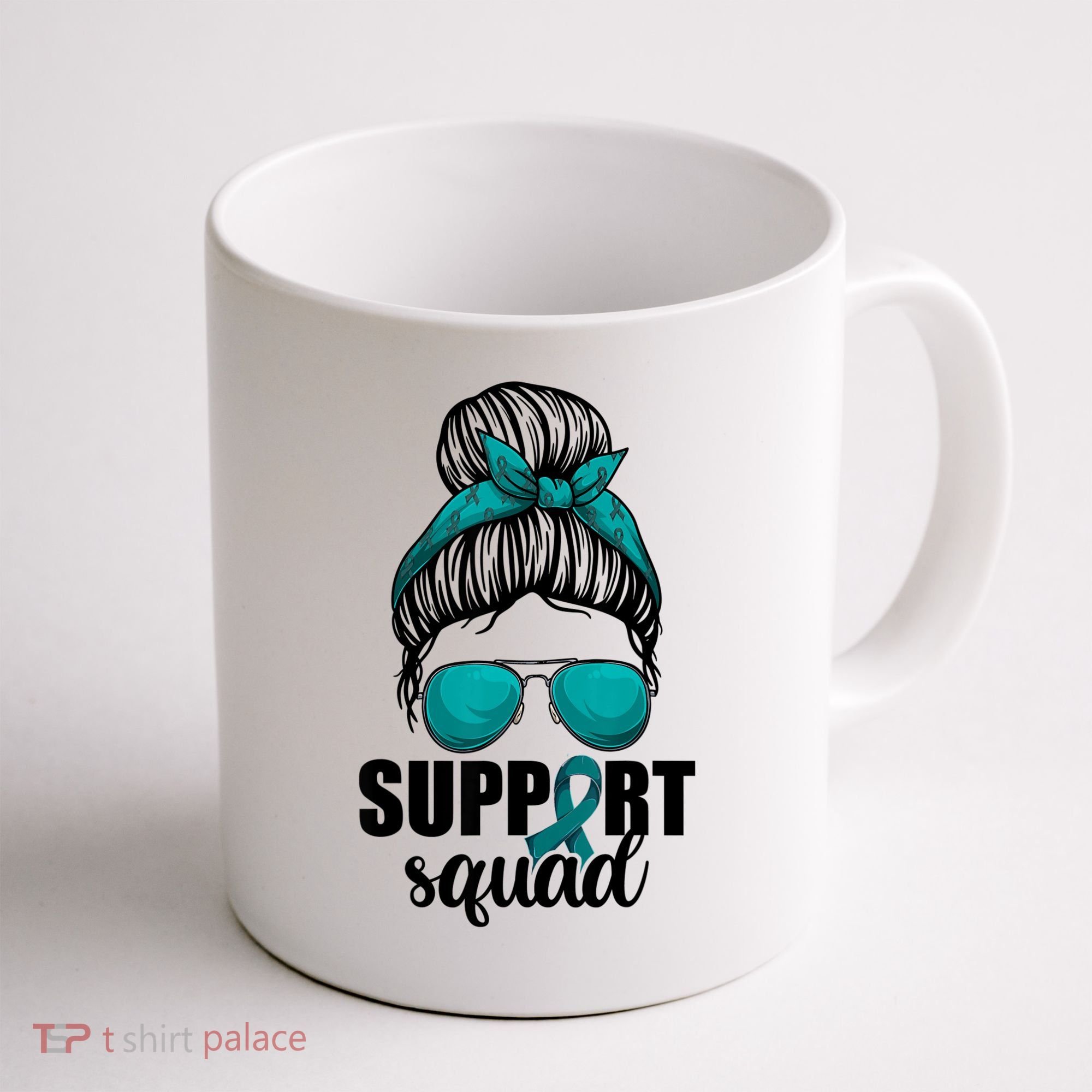 Support Squad Shirts Ovarian Cancer Messy Bun Coffee Mug