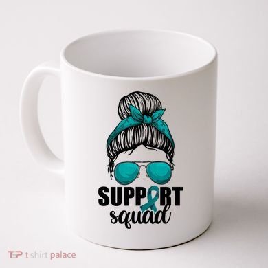 Support Squad Shirts Ovarian Cancer Messy Bun Coffee Mug